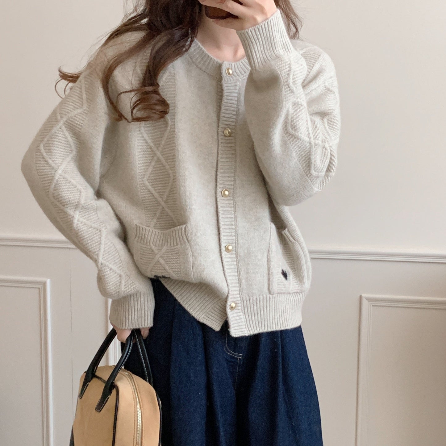 Cable Knit Wool Cardigan