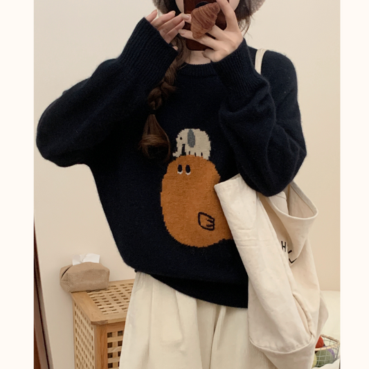 Embroidered Avian Pull Over Wool Sweater