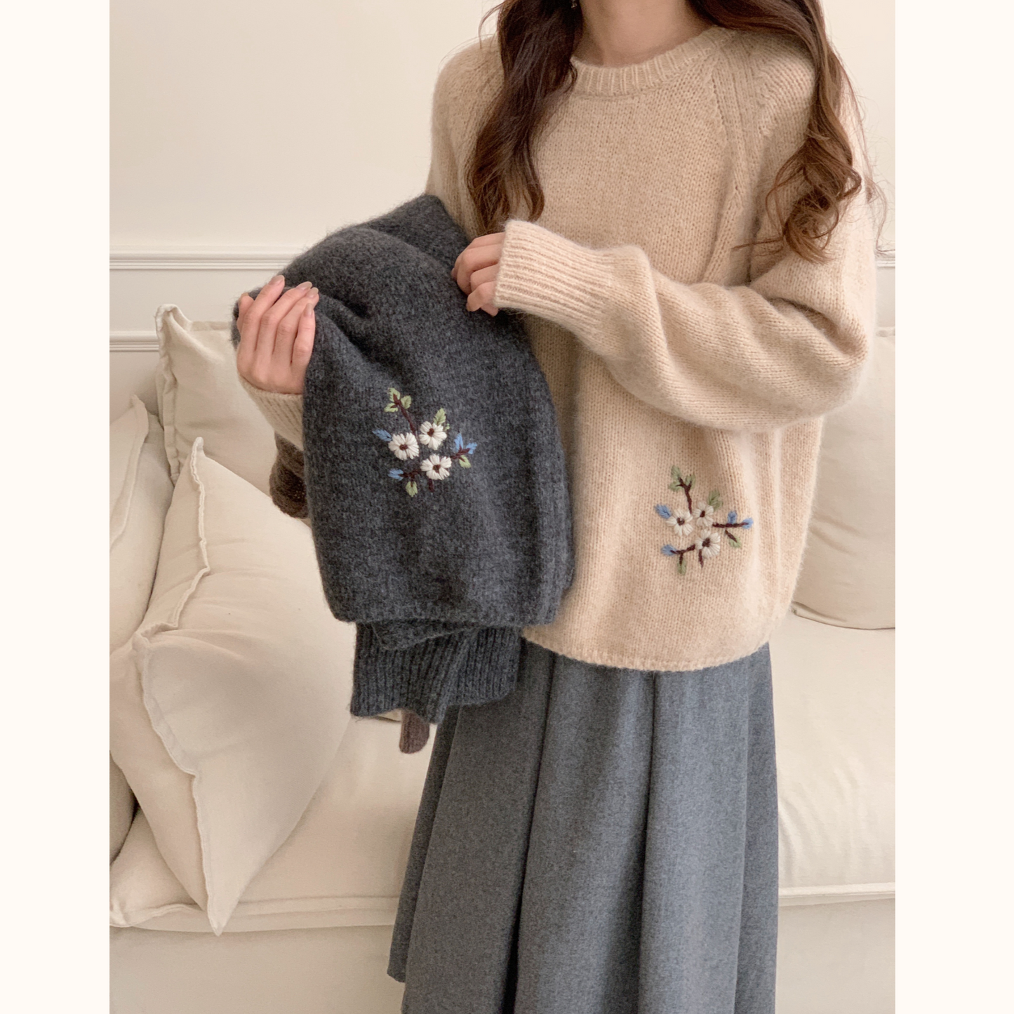 Hand Embroidered Pull Over Wool Sweater