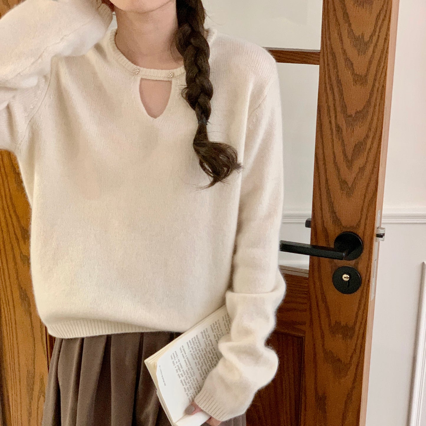 Hollow Neckline Wool Sweater