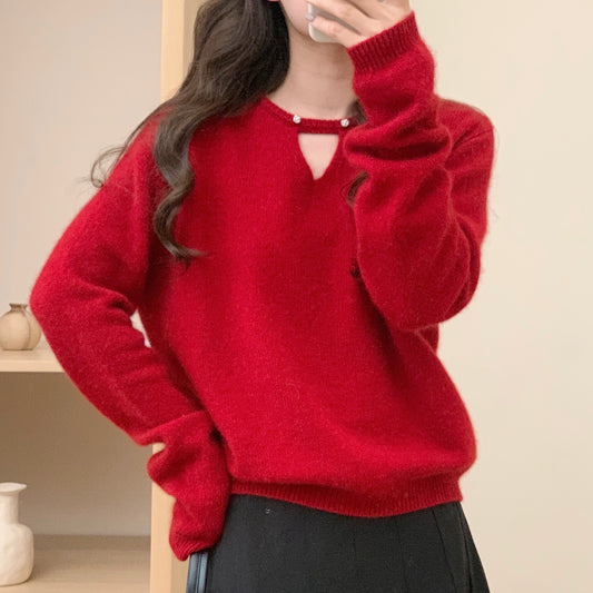 Hollow Neckline Wool Sweater