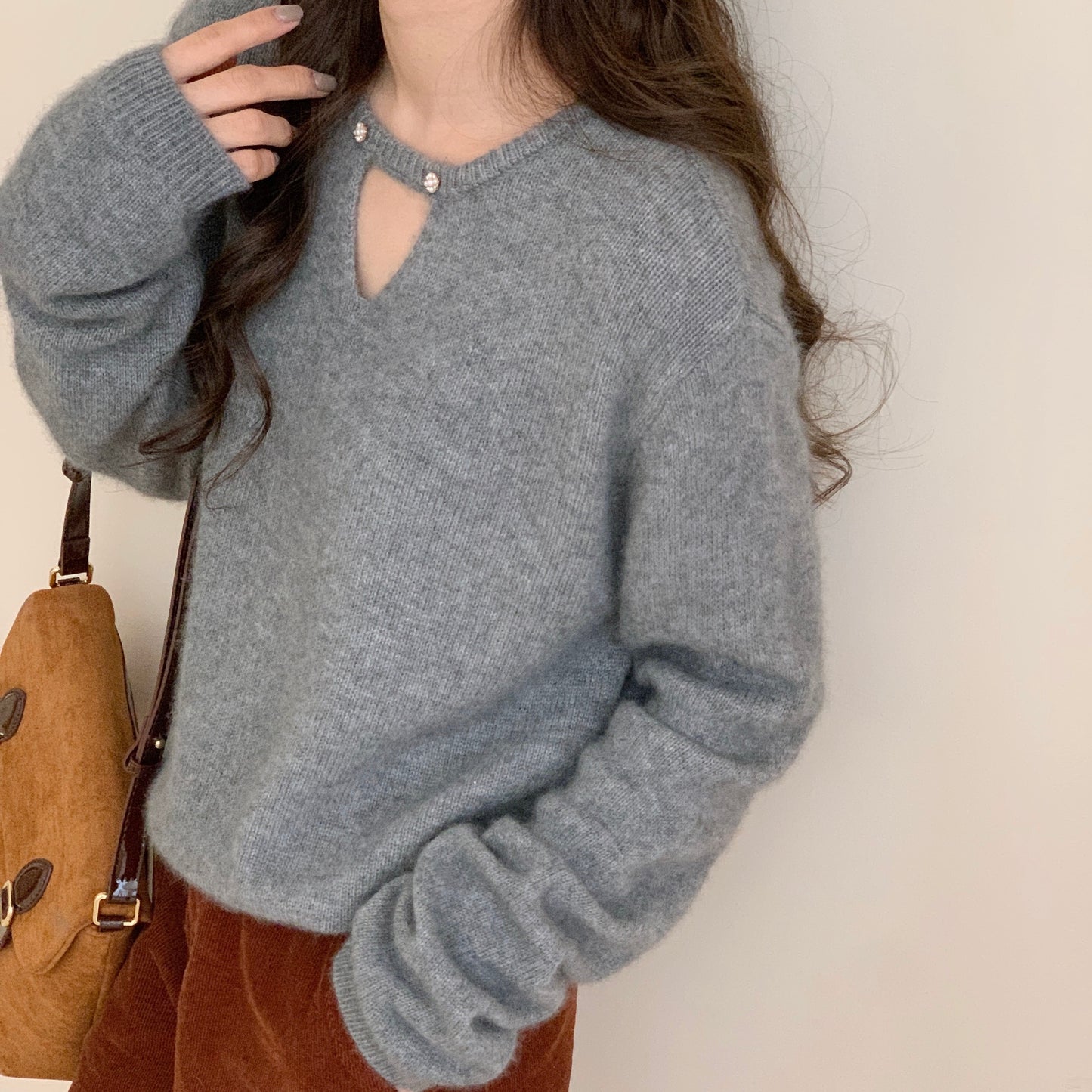 Hollow Neckline Wool Sweater