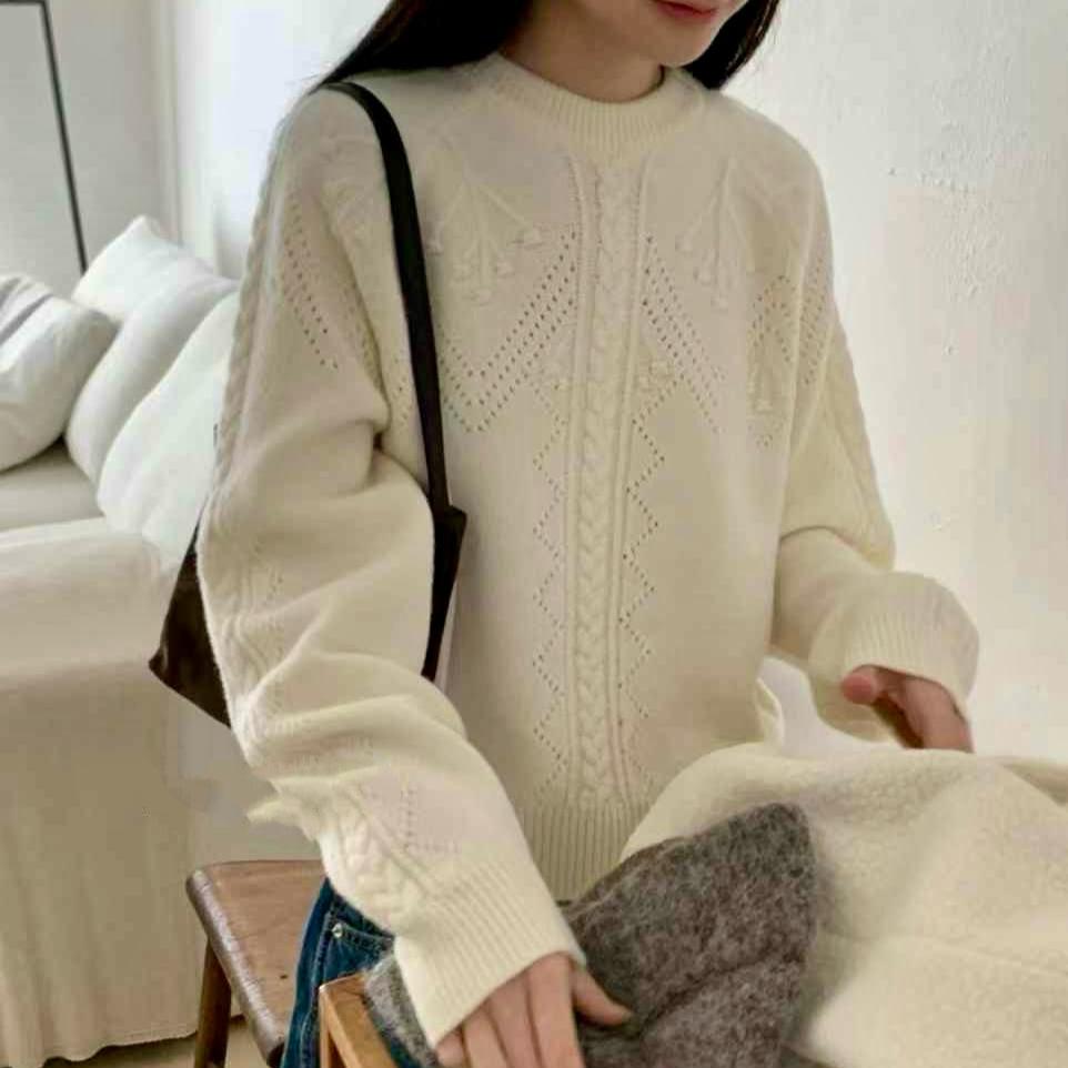 Cable Knit Pullover Wool Sweater