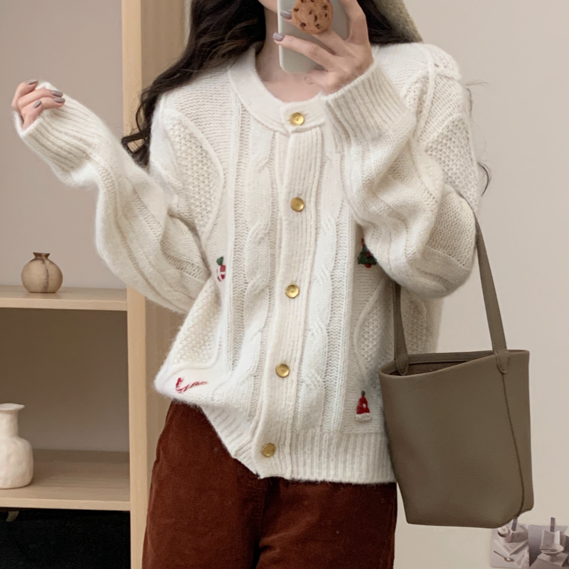 Hand-Embroidered Wool Cardigan