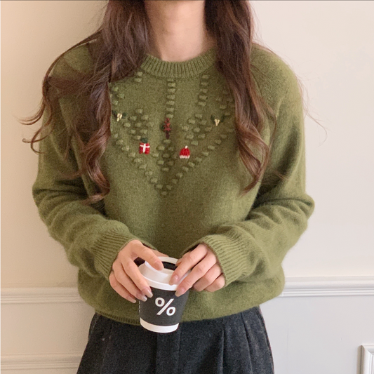 Hand-Embroidered Wool Sweater