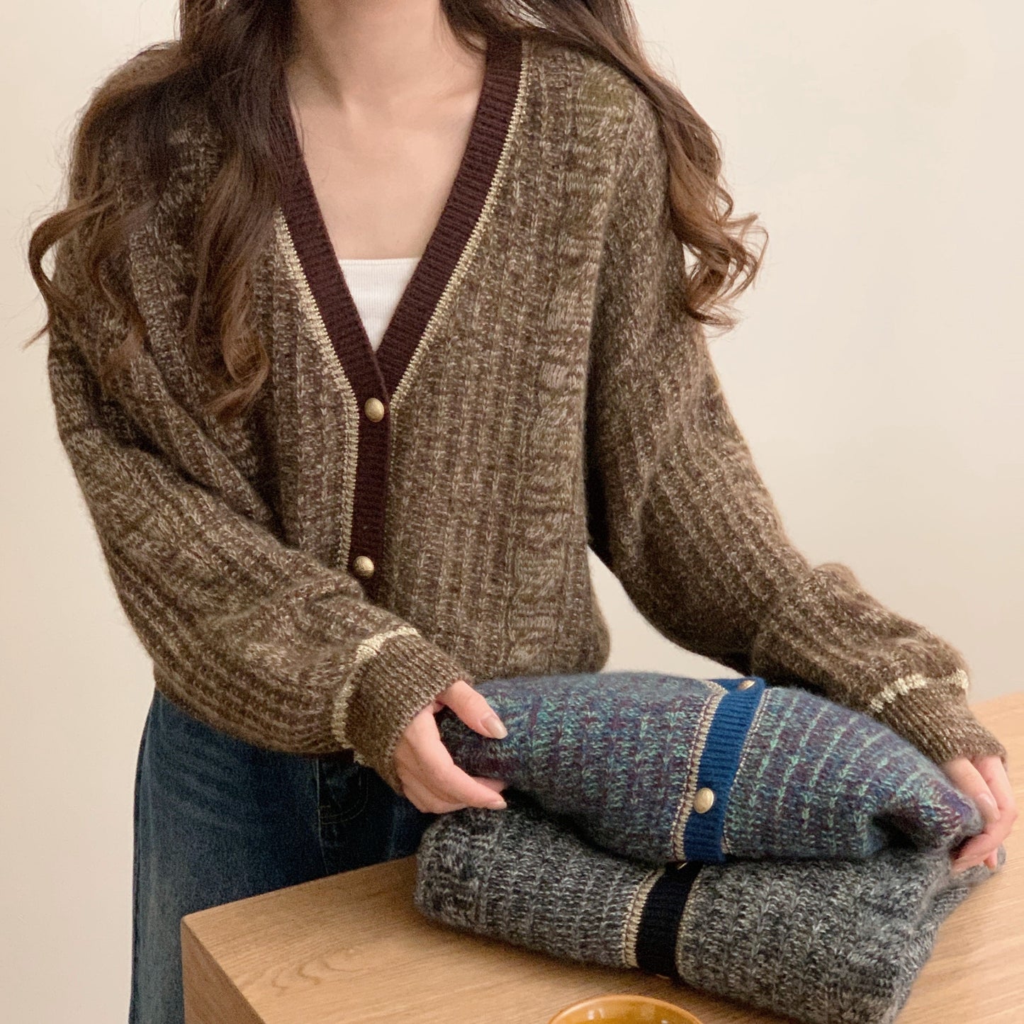 V Neck Wool Cardigan